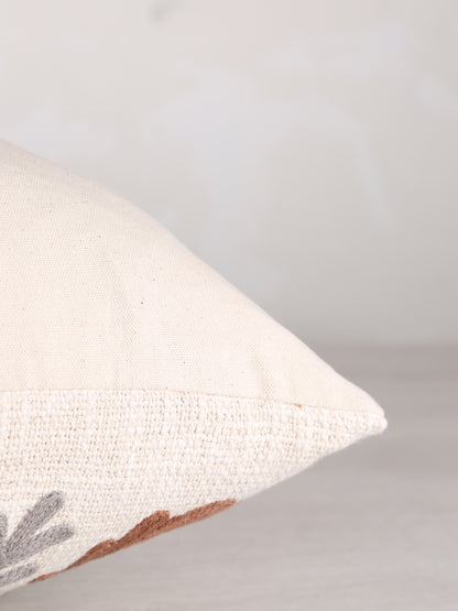 Suzani Floral embroidered cushion - Off White Tobacco - 45x45cm