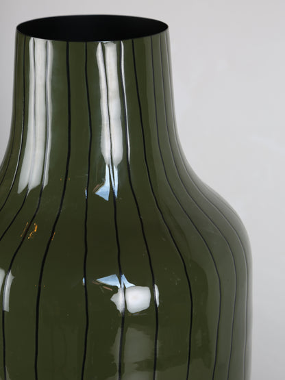 Striped Metal Vase - Rich Olive