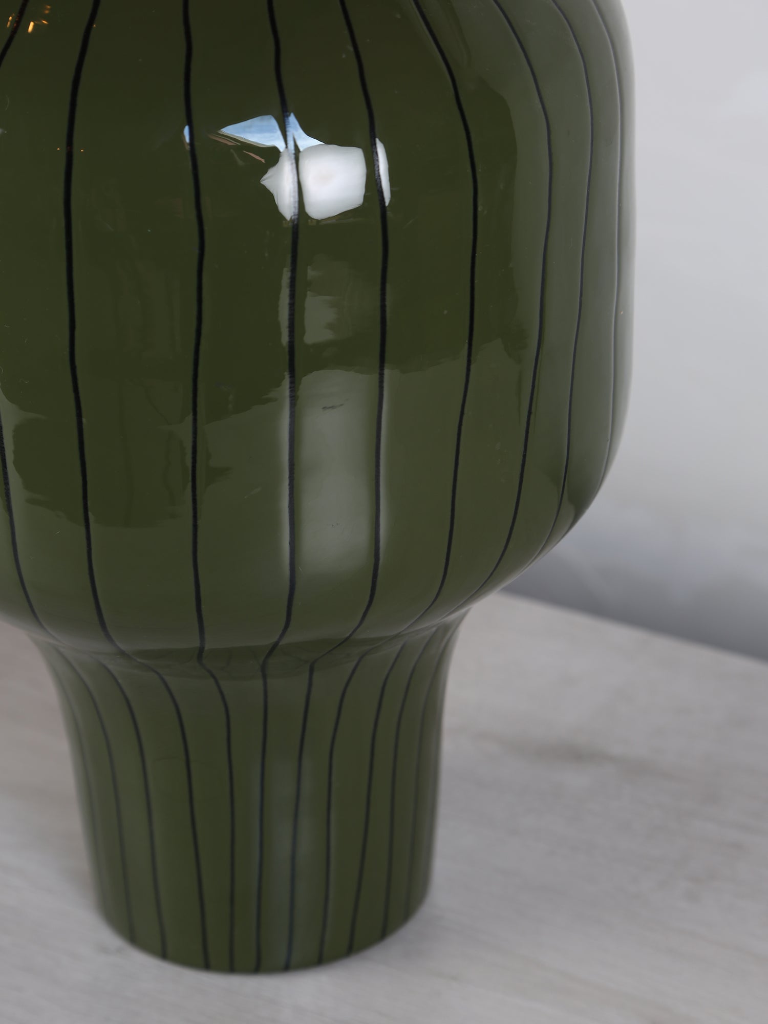 Striped Metal Vase - Rich Olive