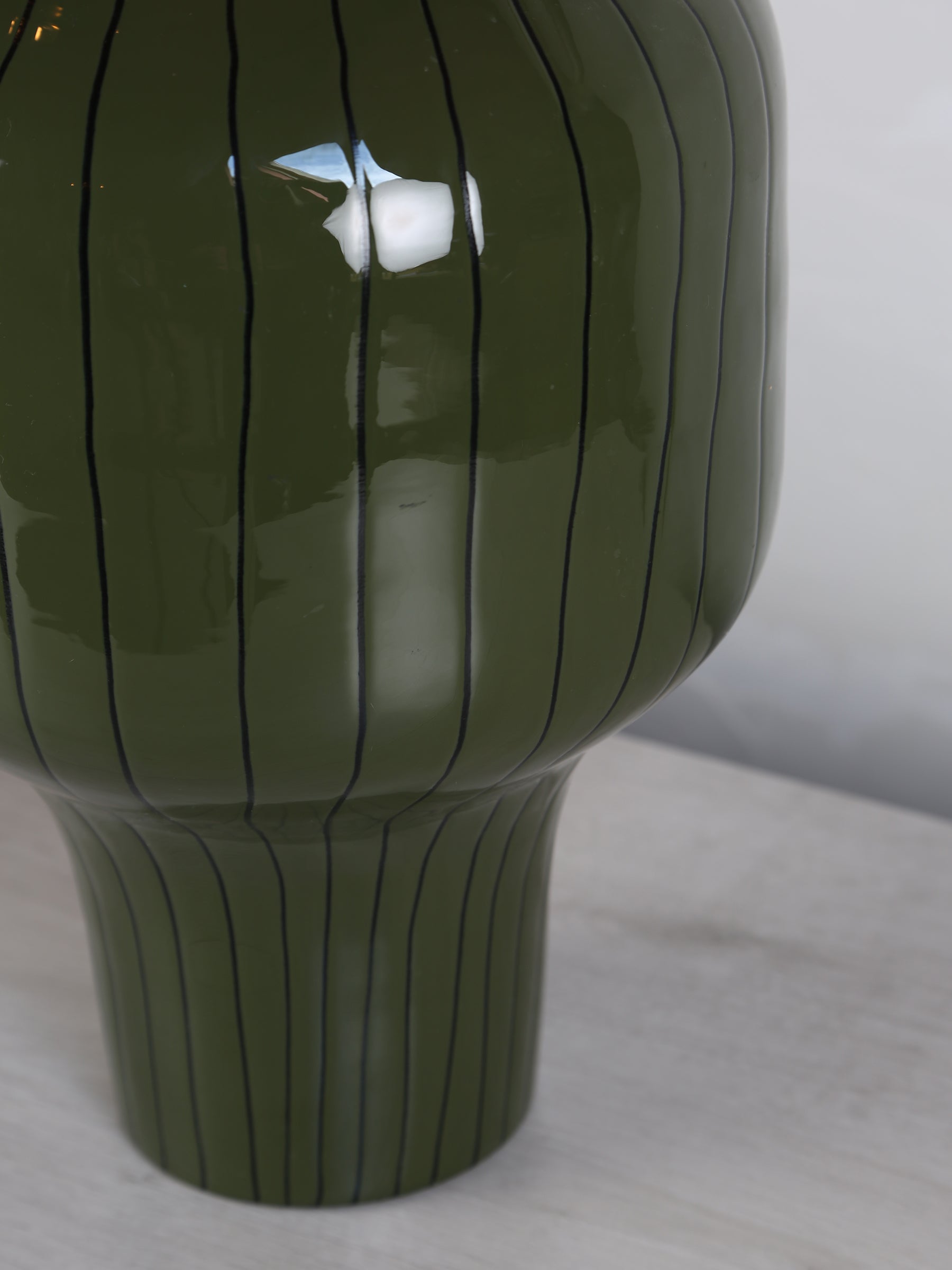 Striped Metal Vase - Rich Olive