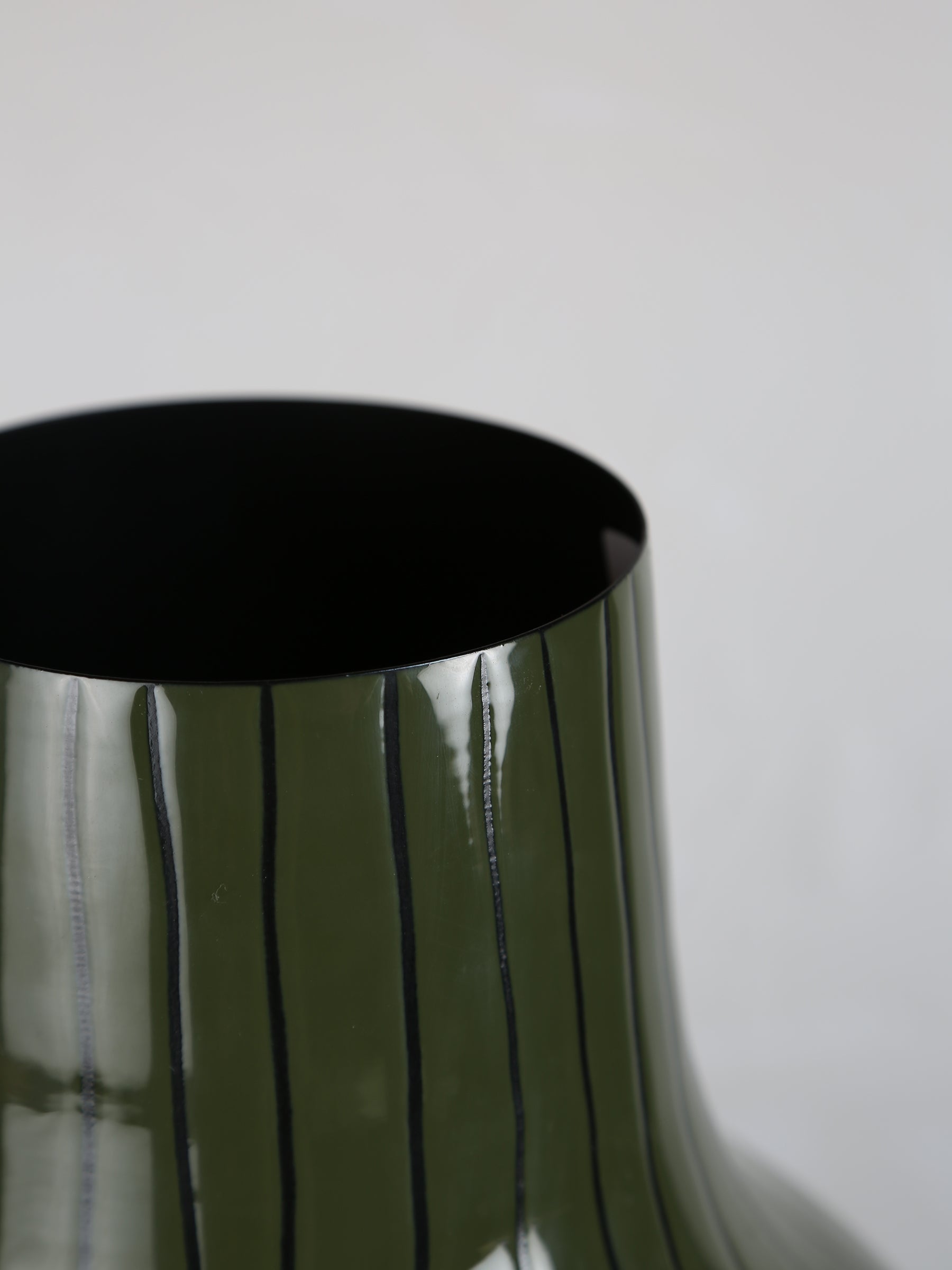 Striped Metal Vase - Rich Olive