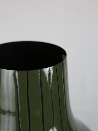 Striped Metal Vase - Rich Olive