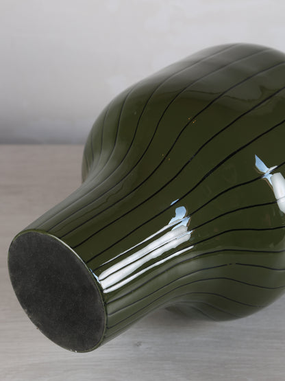 Striped Metal Vase - Rich Olive