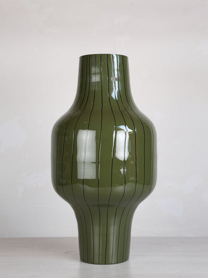 Striped Metal Vase - Rich Olive