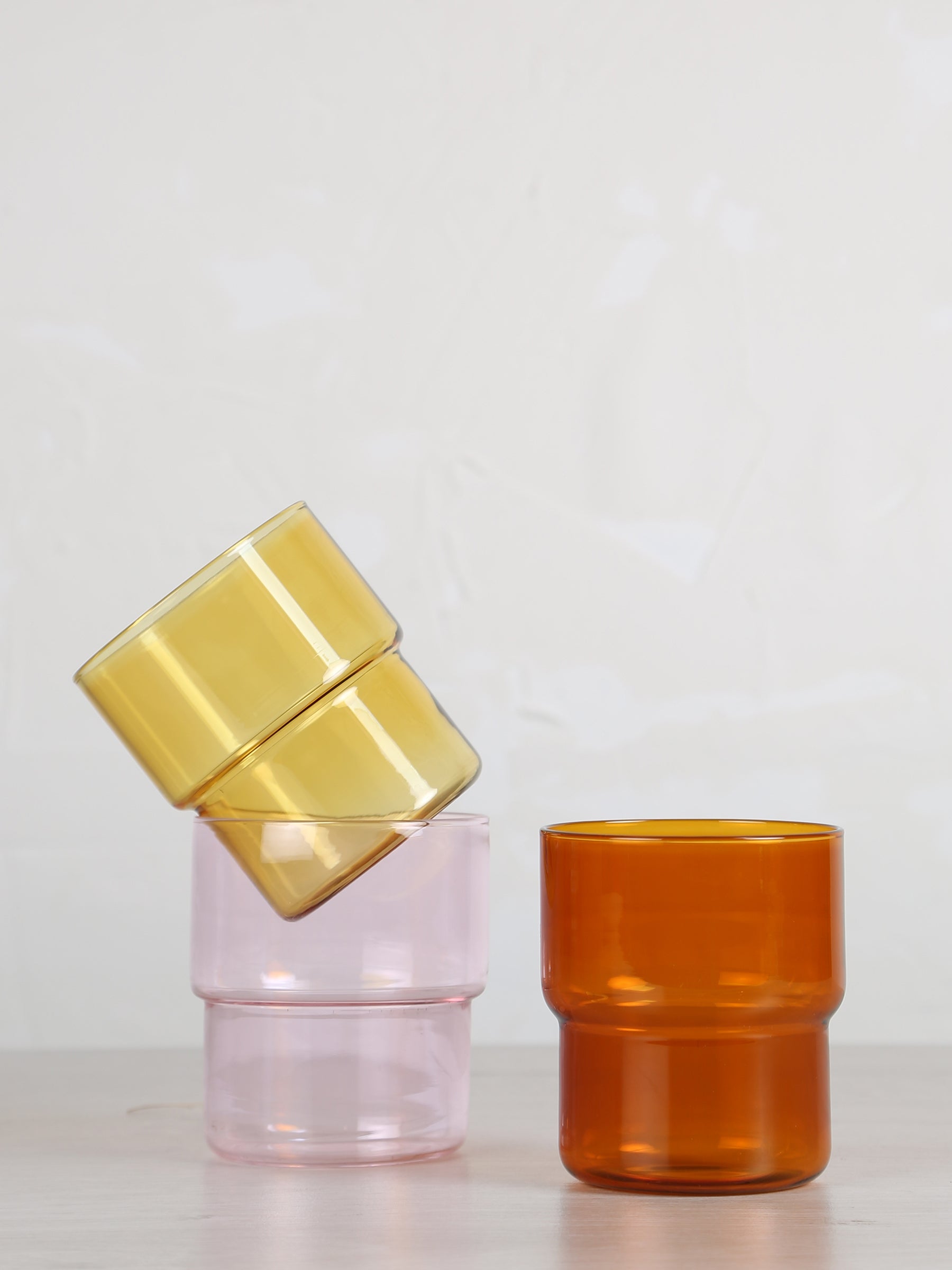 Coloured Drinking Glasses - Set Of 6 - Pink, Amber, Yellow