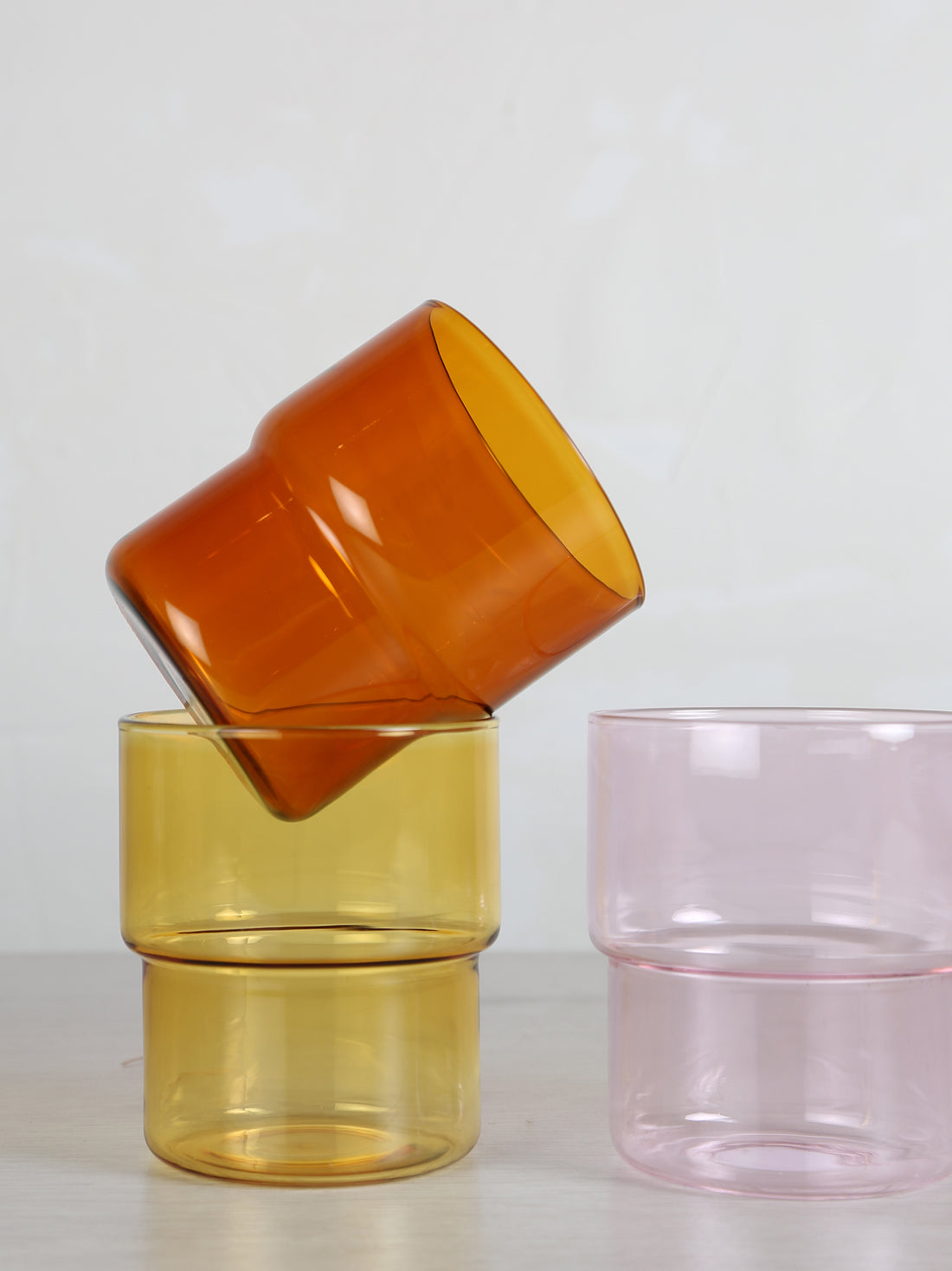 Coloured Drinking Glasses - Set Of 6 - Pink, Amber, Yellow