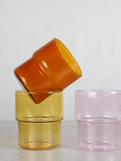 Coloured Drinking Glasses - Set Of 6 - Pink, Amber, Yellow