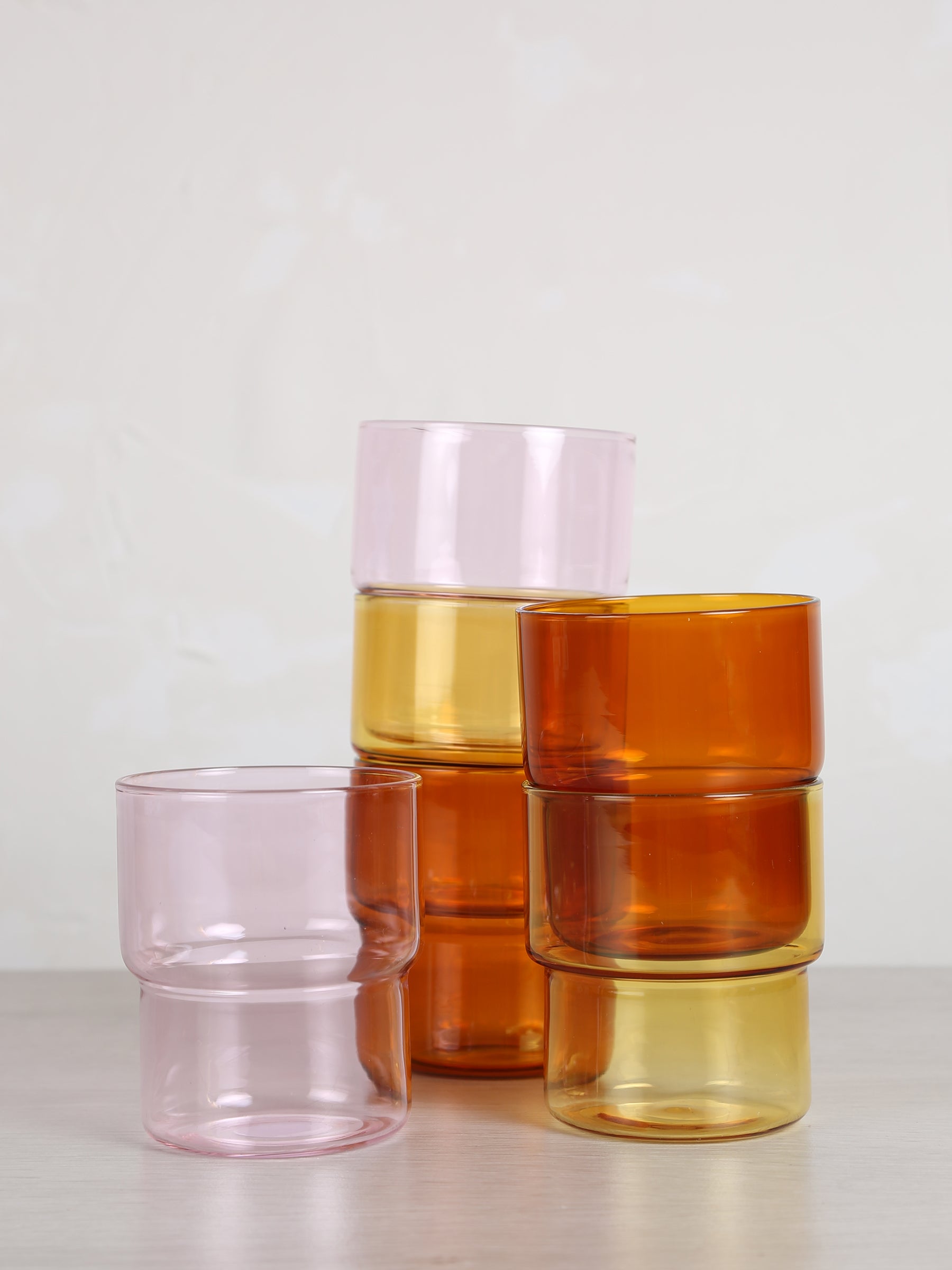 Coloured Drinking Glasses - Set Of 6 - Pink, Amber, Yellow