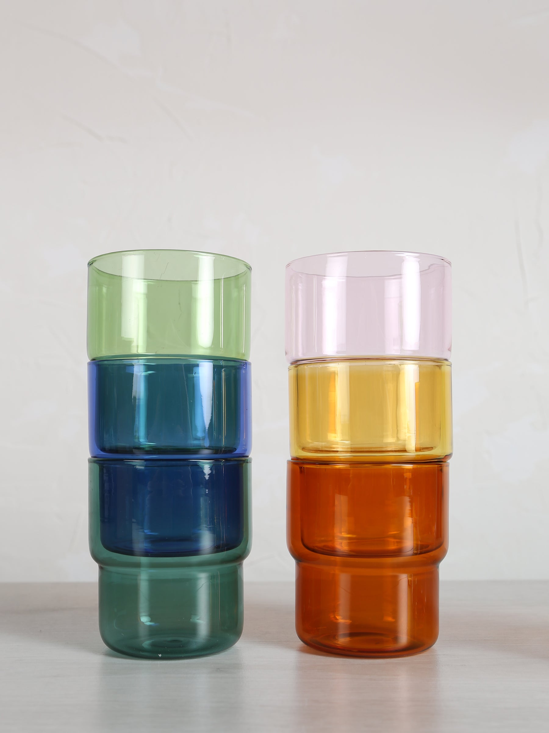 Coloured Drinking Glasses - Set Of 6 - Pink, Amber, Yellow