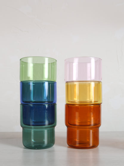 Coloured Drinking Glasses - Set Of 6 - Pink, Amber, Yellow