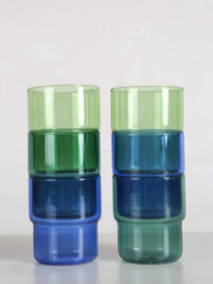 Coloured Drinking Glasses - Set Of 6 - Green, Blue, Aqua