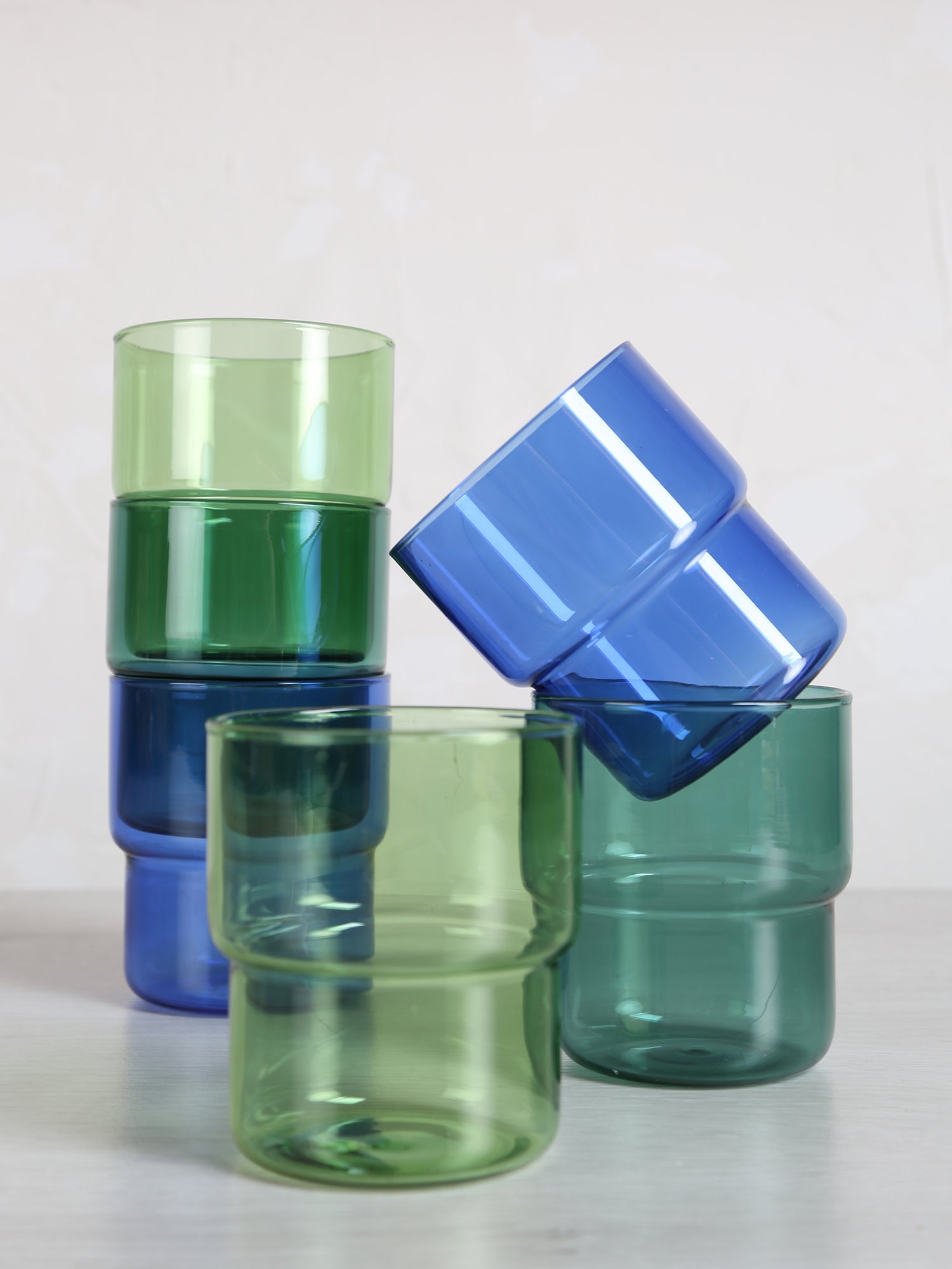Coloured Drinking Glasses - Set Of 6 - Green, Blue, Aqua