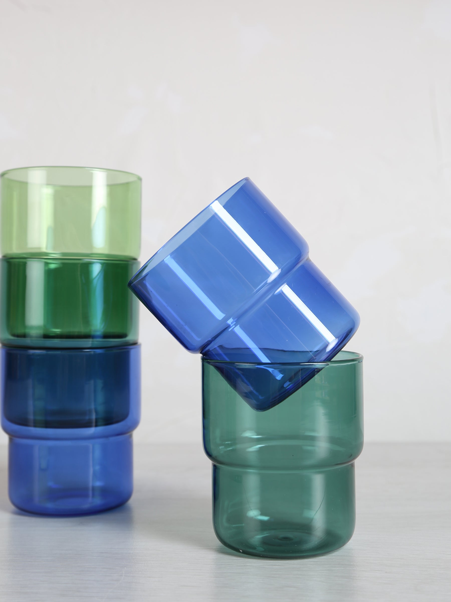 Coloured Drinking Glasses - Set Of 6 - Green, Blue, Aqua