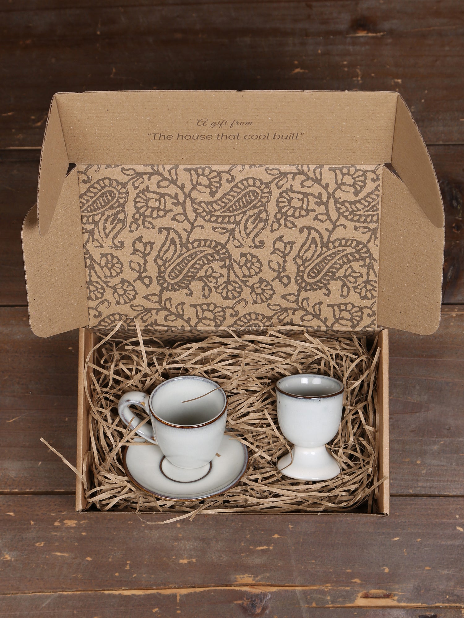 Broste Egg Cup &amp; Espresso Cup &amp; Saucer Set  - Nordic Sand
