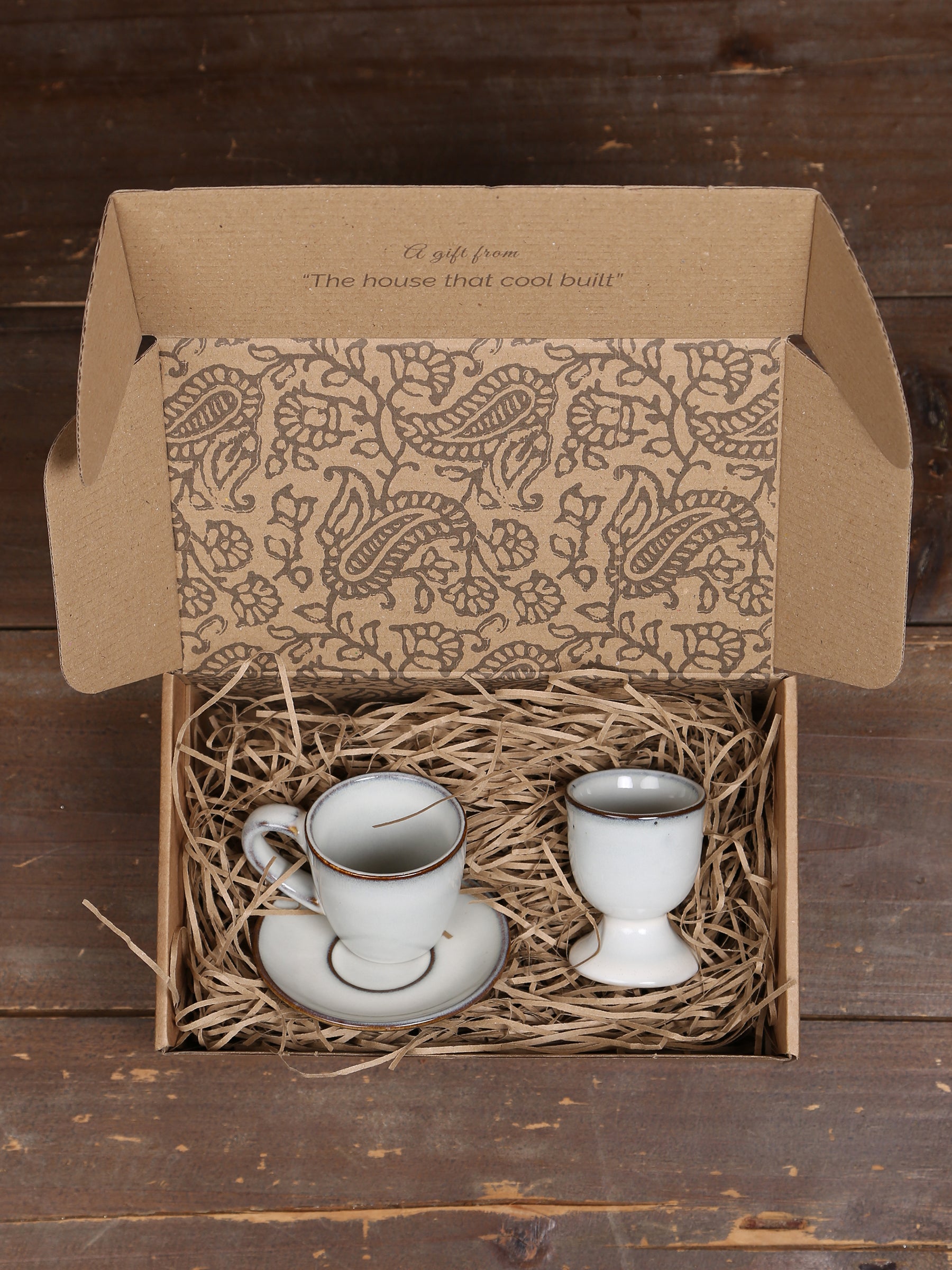 Broste Egg Cup &amp; Espresso Cup &amp; Saucer Set  - Nordic Sand