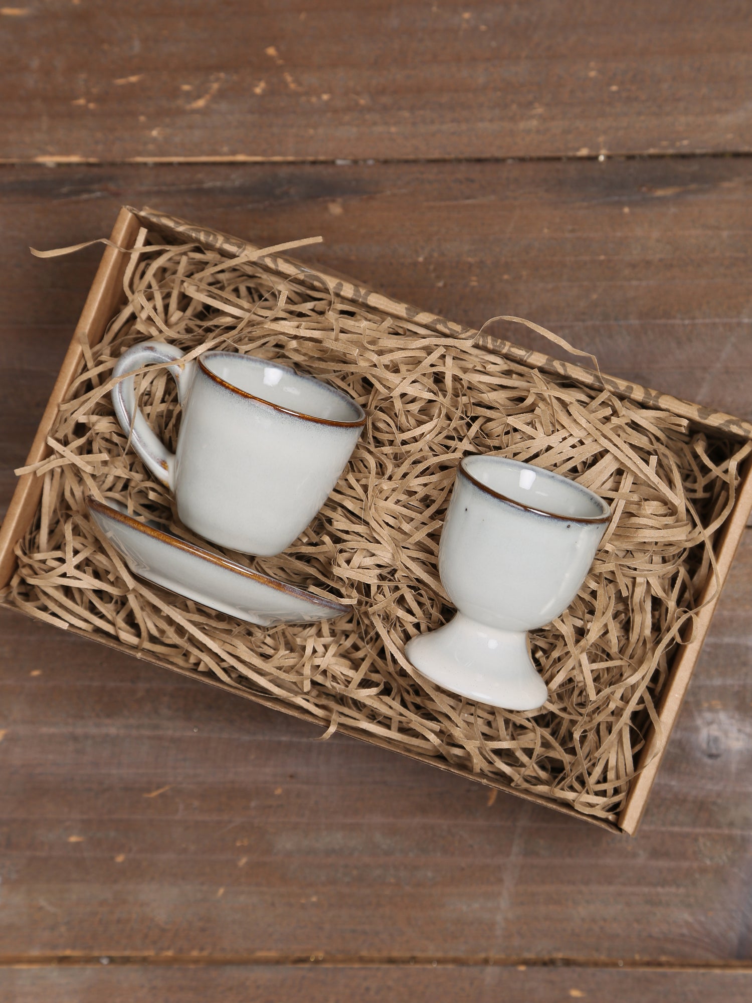 Broste Egg Cup &amp; Espresso Cup &amp; Saucer Set  - Nordic Sand