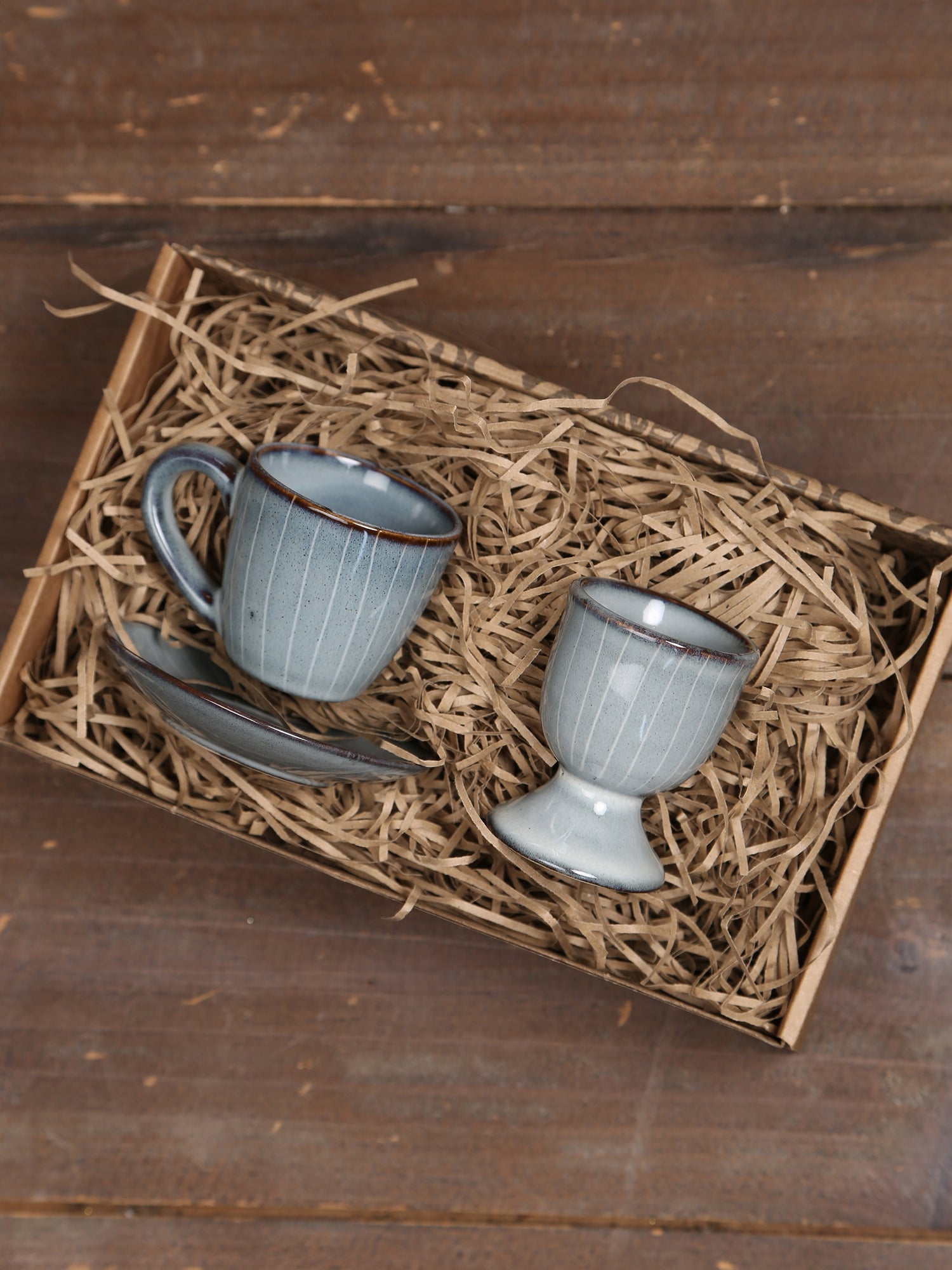 Broste Egg Cup &amp; Espresso Cup &amp; Saucer Set  - Nordic Sea