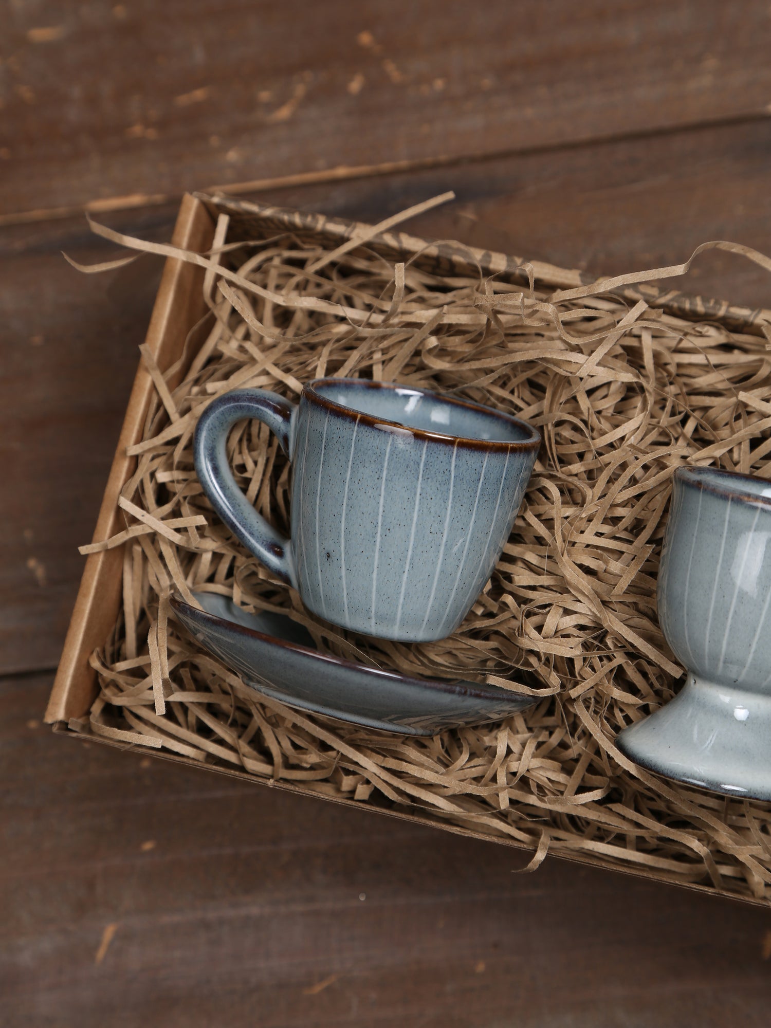Broste Egg Cup &amp; Espresso Cup &amp; Saucer Set  - Nordic Sea