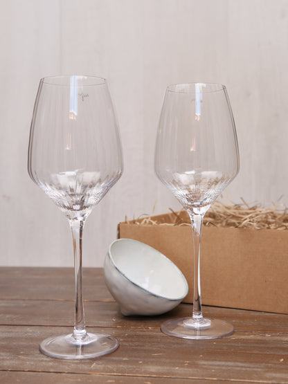Broste Red Wine Glass &amp; Nordic Sand Nibble Bowl Set - 2 Sizes Available