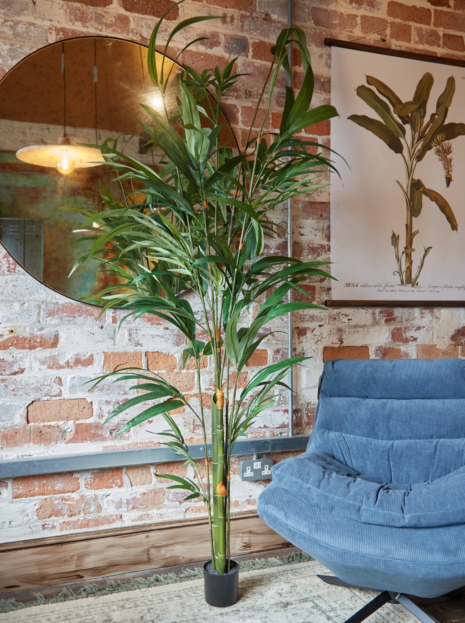 Green Faux Bamboo Palm Tree in Small Black Pot
