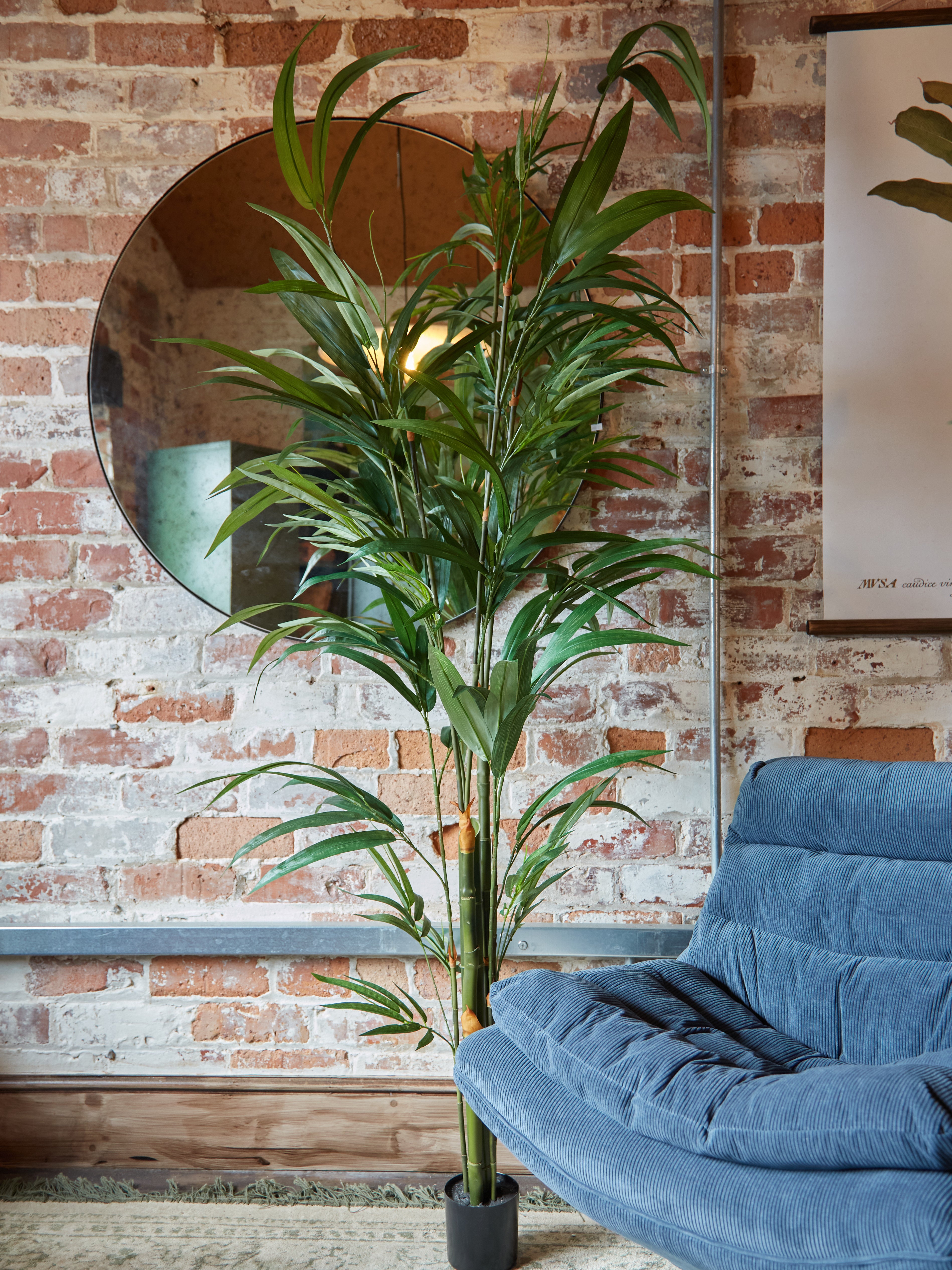 Green Faux Bamboo Palm Tree in Small Black Pot