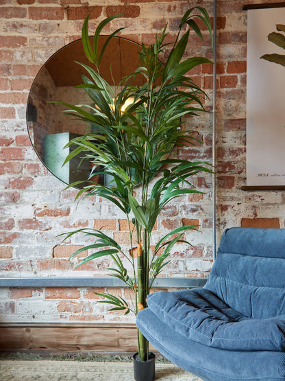 Green Faux Bamboo Palm Tree in Small Black Pot
