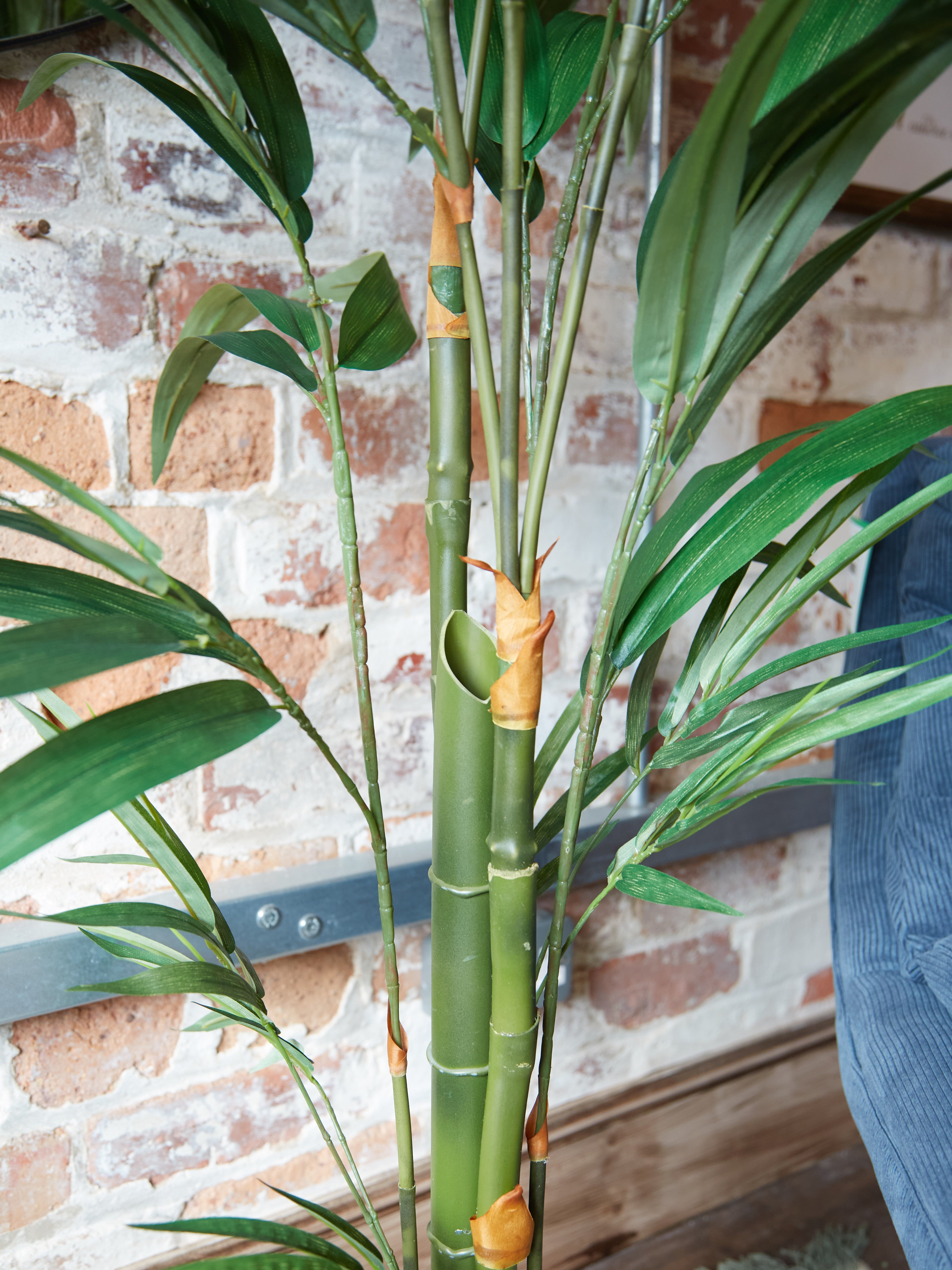 Green Faux Bamboo Palm Tree in Small Black Pot