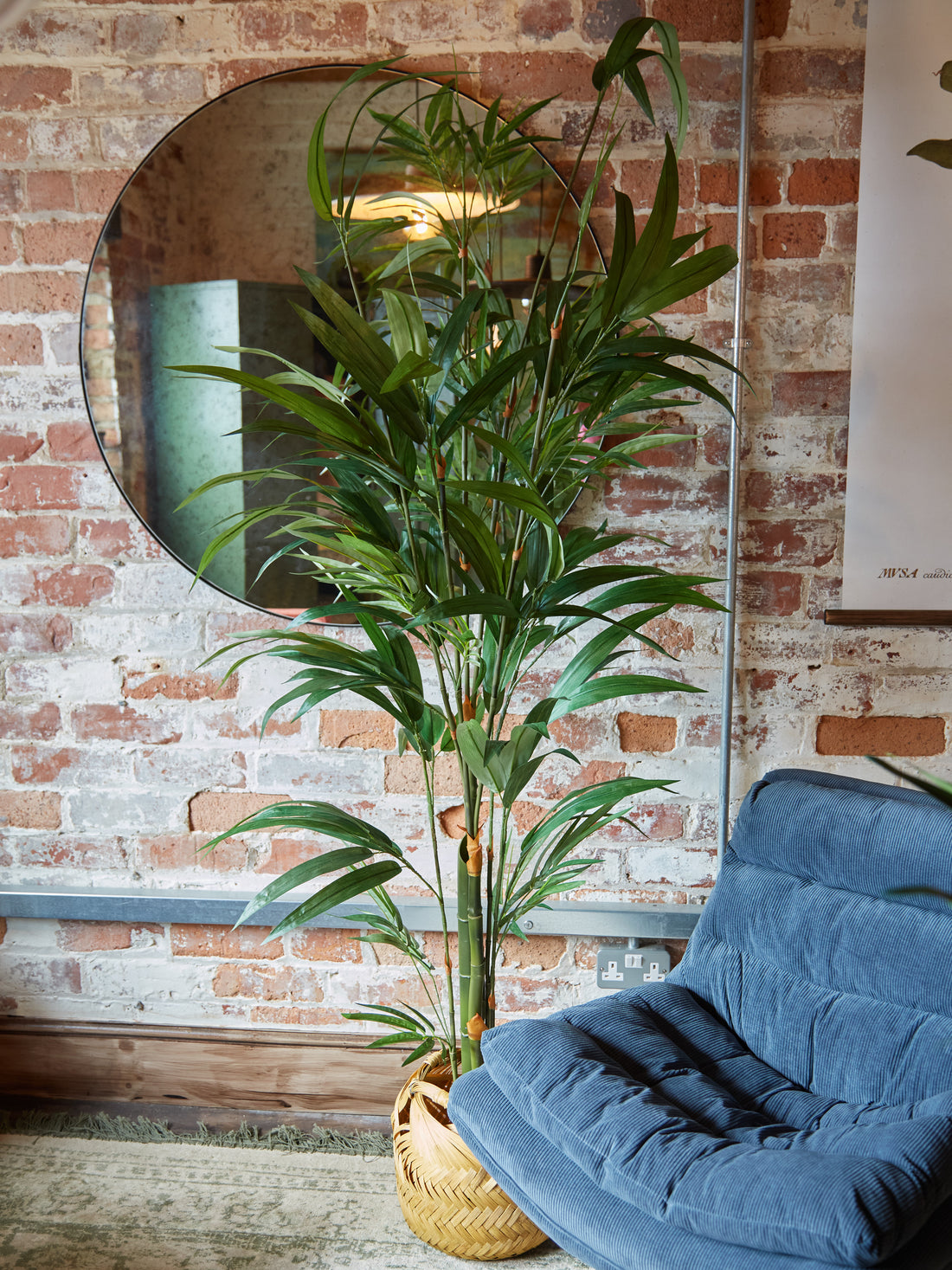 Green Faux Bamboo Palm Tree in Small Black Pot