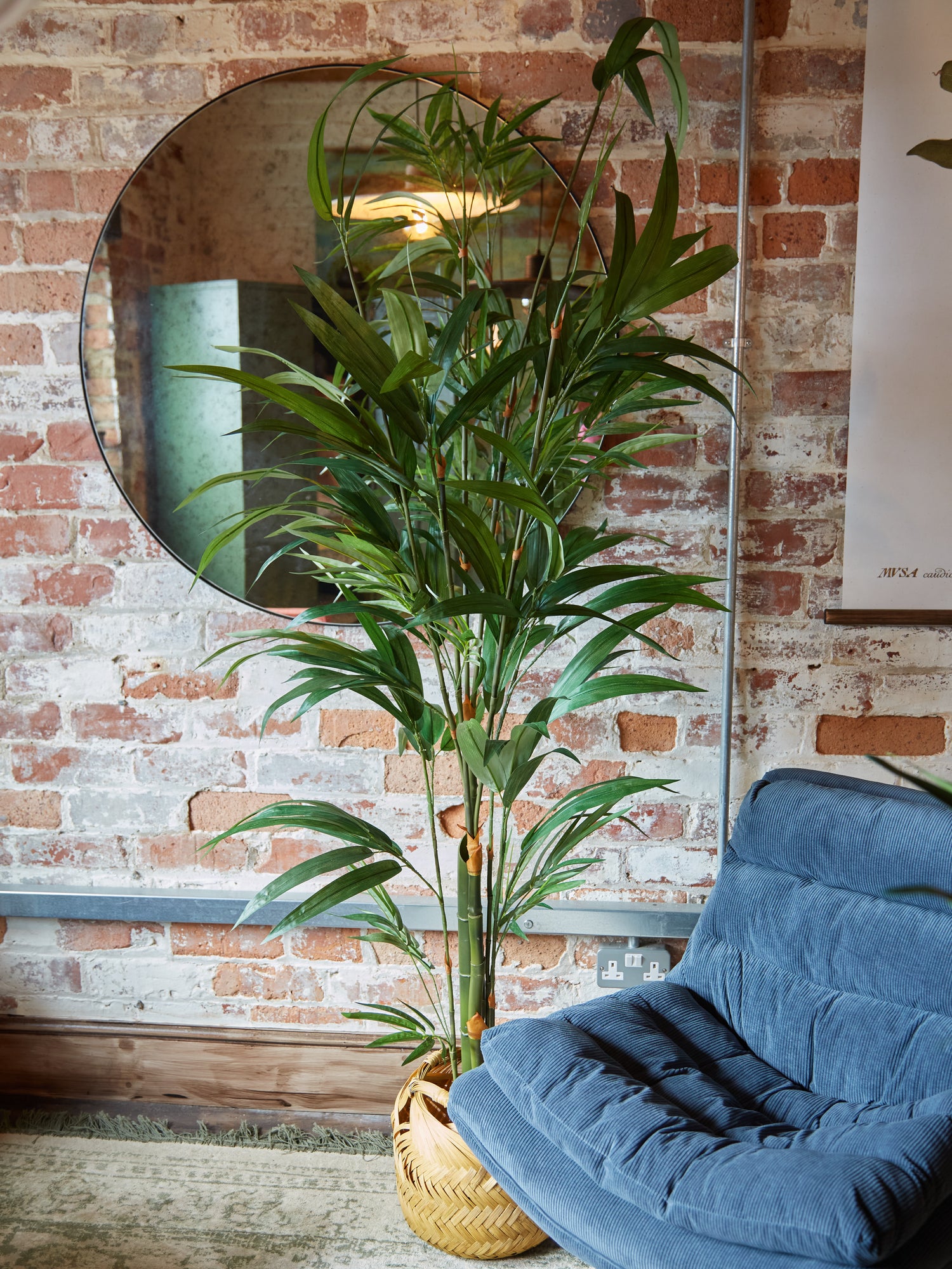 Green Faux Bamboo Palm Tree in Small Black Pot