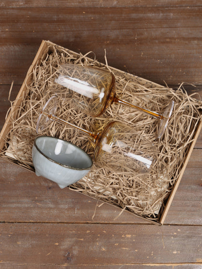 Broste White Wine Glass &amp; Nordic Sea Nibble Bowl Set - 2 Sizes Available