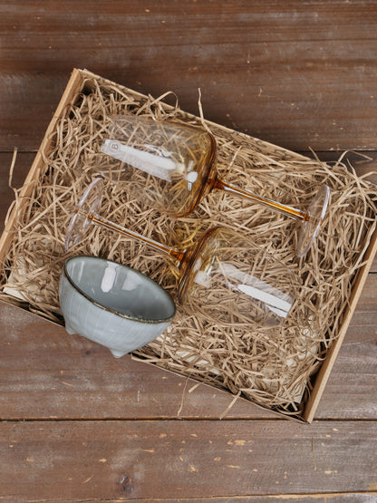 Broste White Wine Glass &amp; Nordic Sea Nibble Bowl Set - 2 Sizes Available