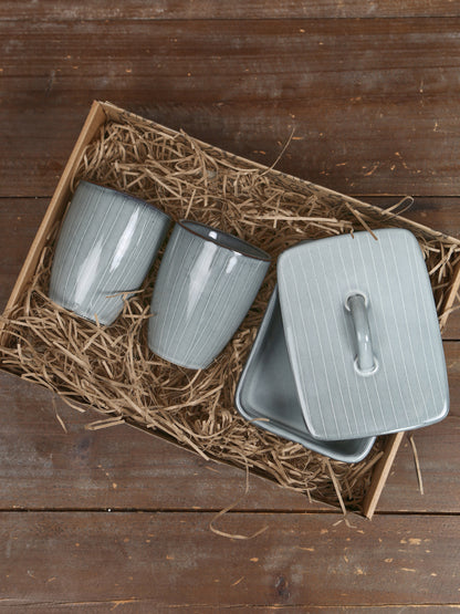 Broste Butter Dish &amp; 2 Mug Set - 2 Colours Available