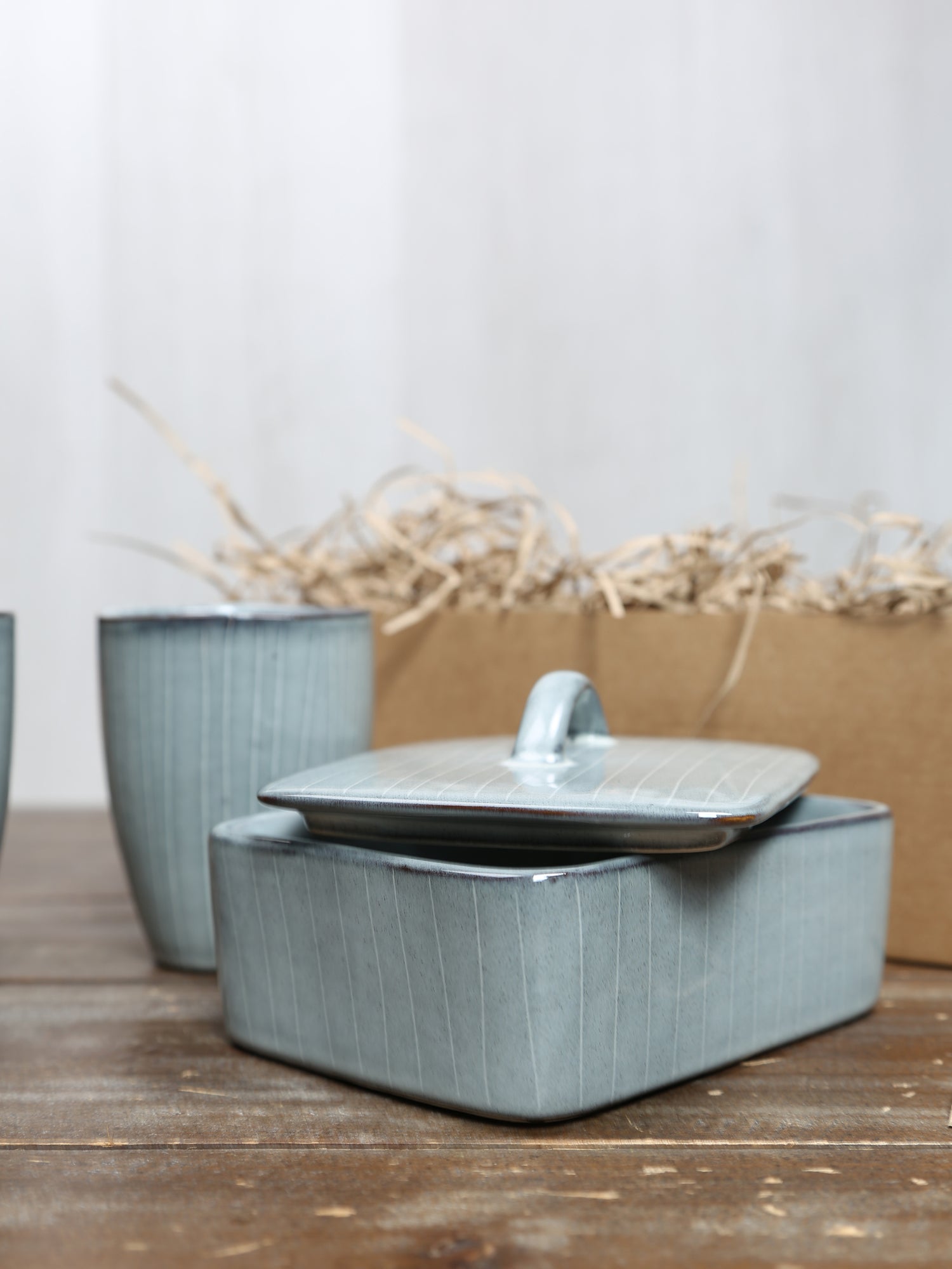 Broste Butter Dish &amp; 2 Mug Set - 2 Colours Available