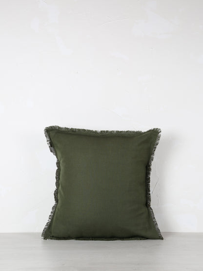 Laly Linen &amp; Cotton Plain Cushion in Olive - 2 Sizes Available