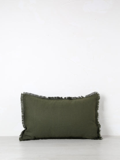 Laly Linen &amp; Cotton Plain Cushion in Olive - 2 Sizes Available