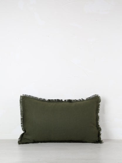 Laly Linen &amp; Cotton Plain Cushion in Olive - 2 Sizes Available