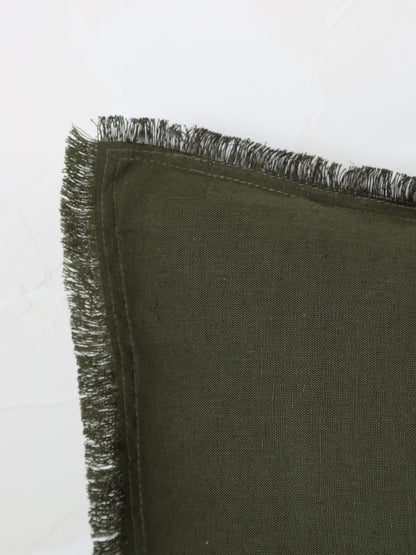 Laly Linen &amp; Cotton Plain Cushion in Olive - 2 Sizes Available