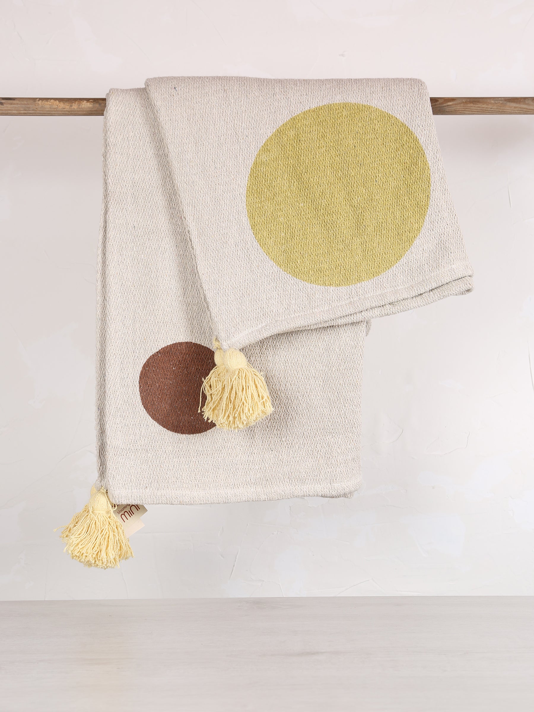 Clennie Throw  - Recycled Cotton - Olive, Peach Circled Print