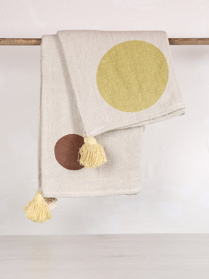 Clennie Throw  - Recycled Cotton - Olive, Peach Circled Print