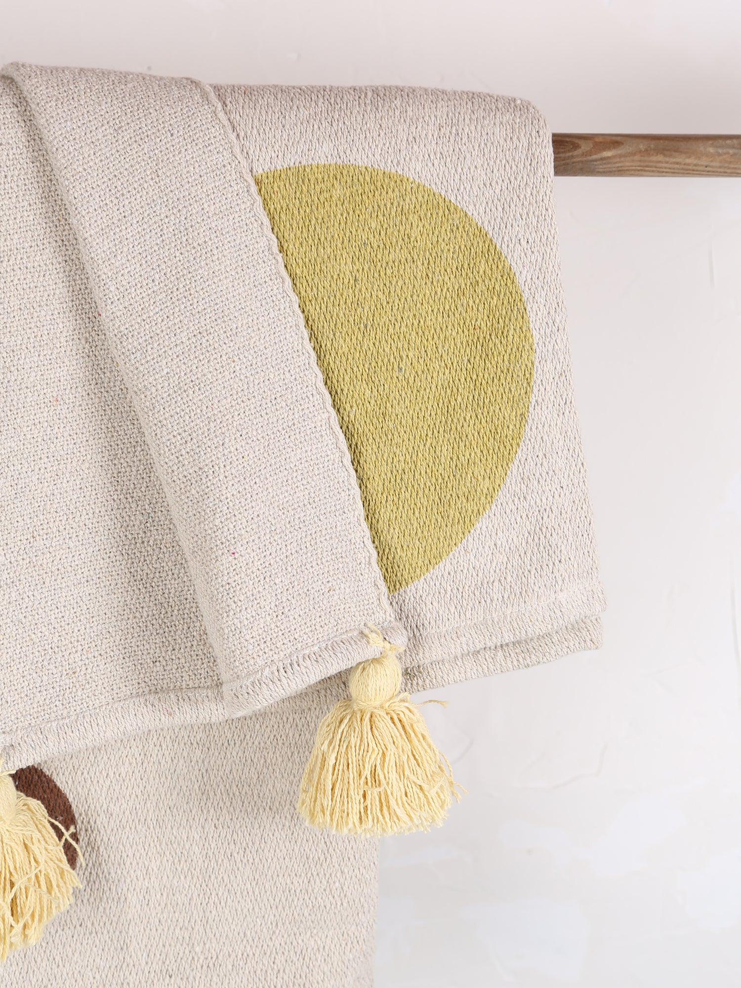 Clennie Throw  - Recycled Cotton - Olive, Peach Circled Print
