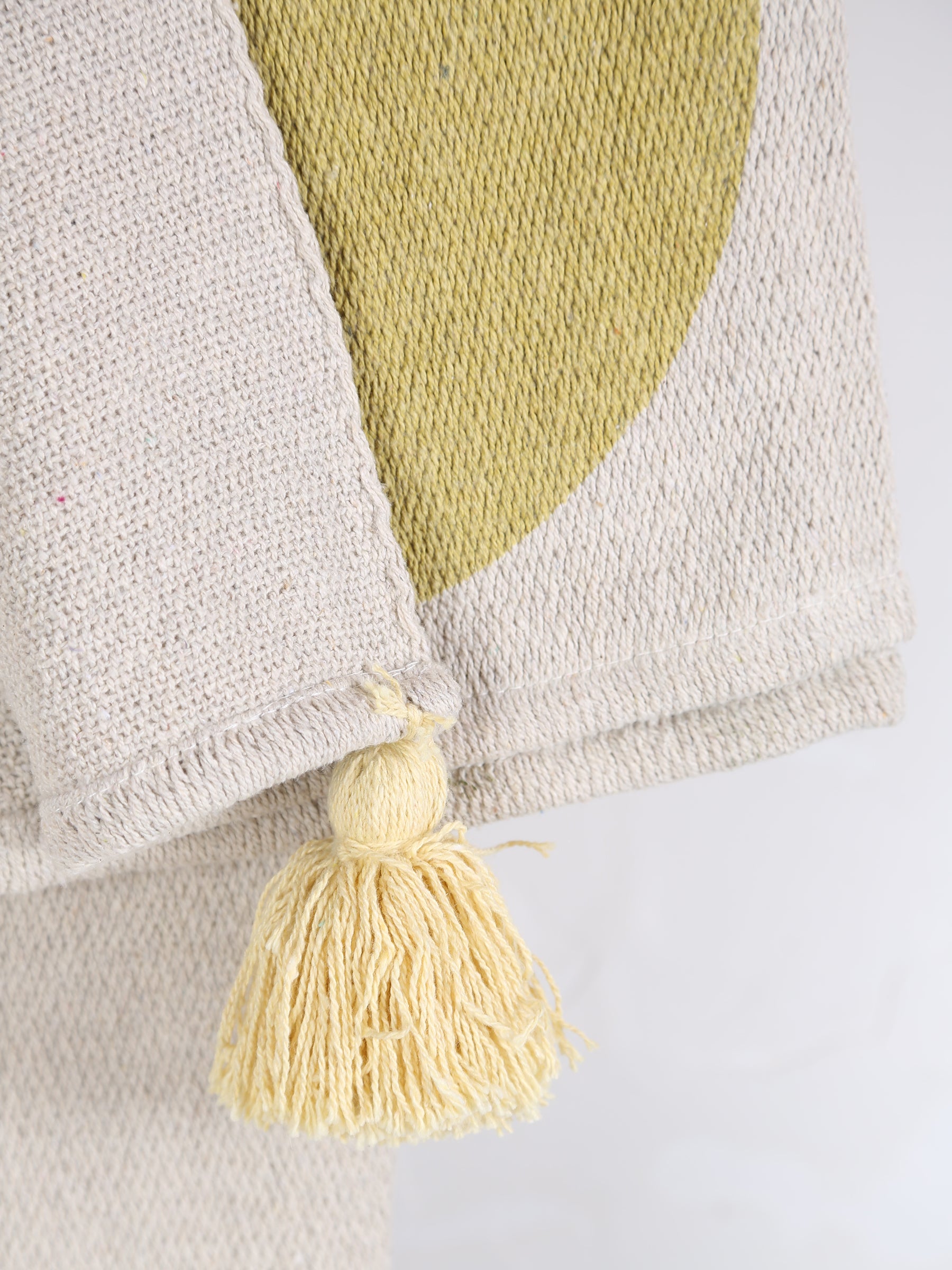 Clennie Throw  - Recycled Cotton - Olive, Peach Circled Print