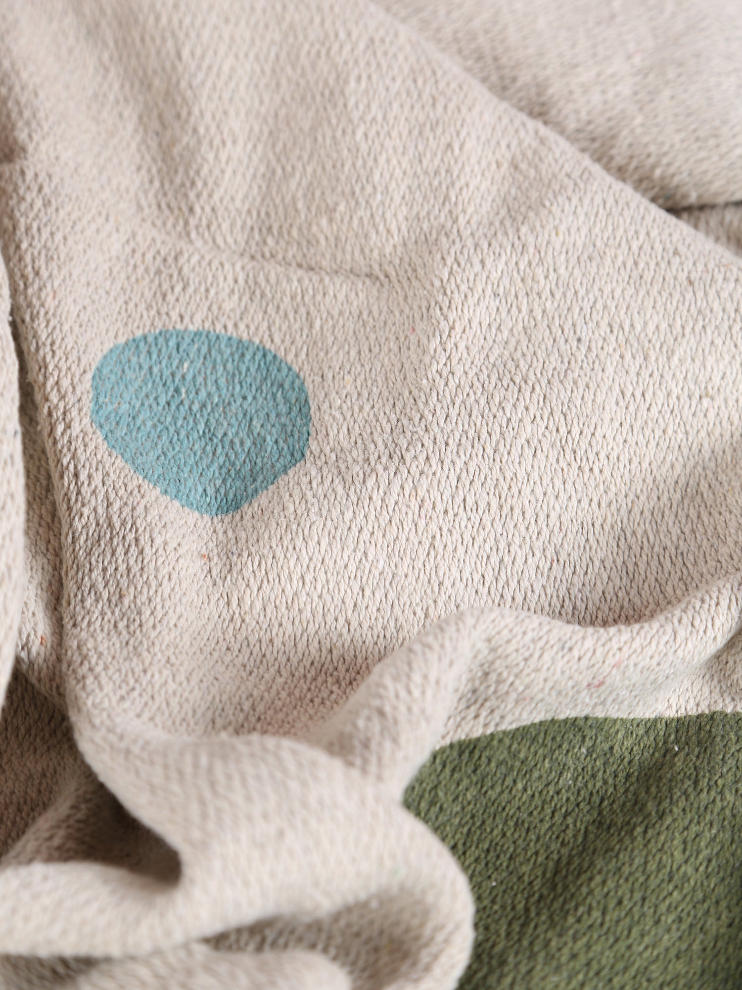 Clennie Throw  - Recycled Cotton - Olive, Peach Circled Print