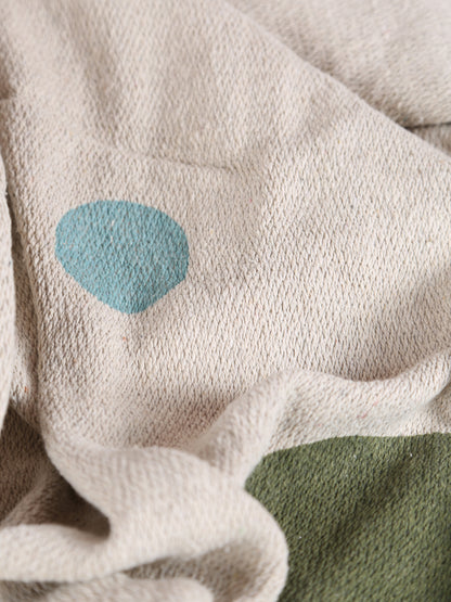 Clennie Throw  - Recycled Cotton - Olive, Peach Circled Print