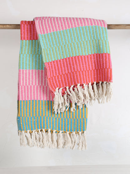 Isnel Throw  - Recycled Cotton - Striped Pinks, Blues