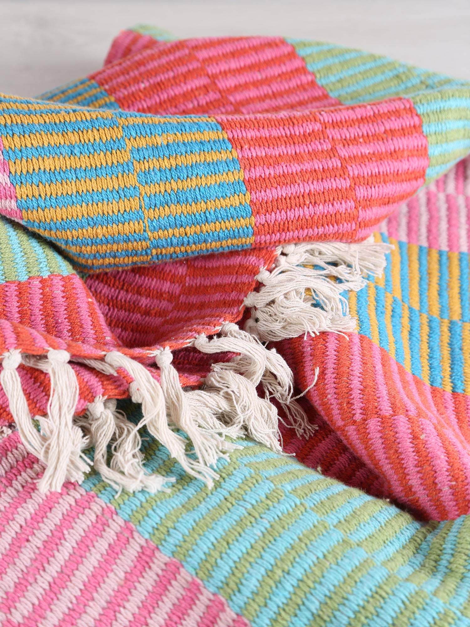 Isnel Throw  - Recycled Cotton - Striped Pinks, Blues