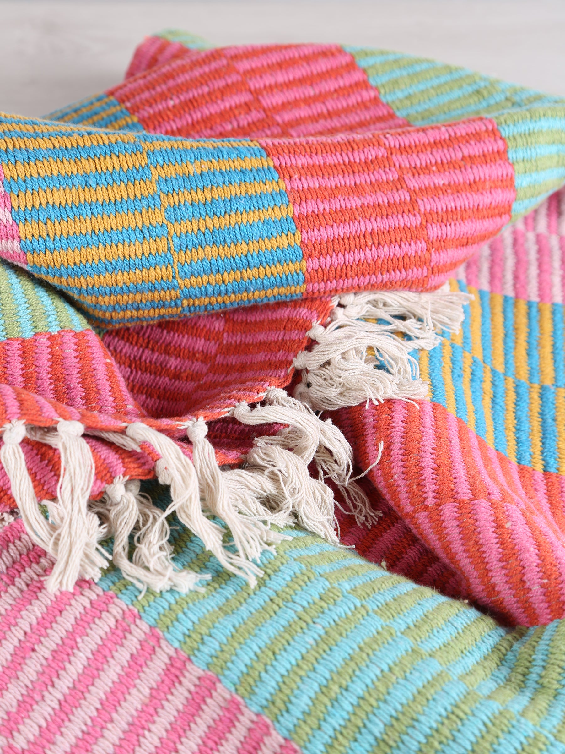 Isnel Throw  - Recycled Cotton - Striped Pinks, Blues