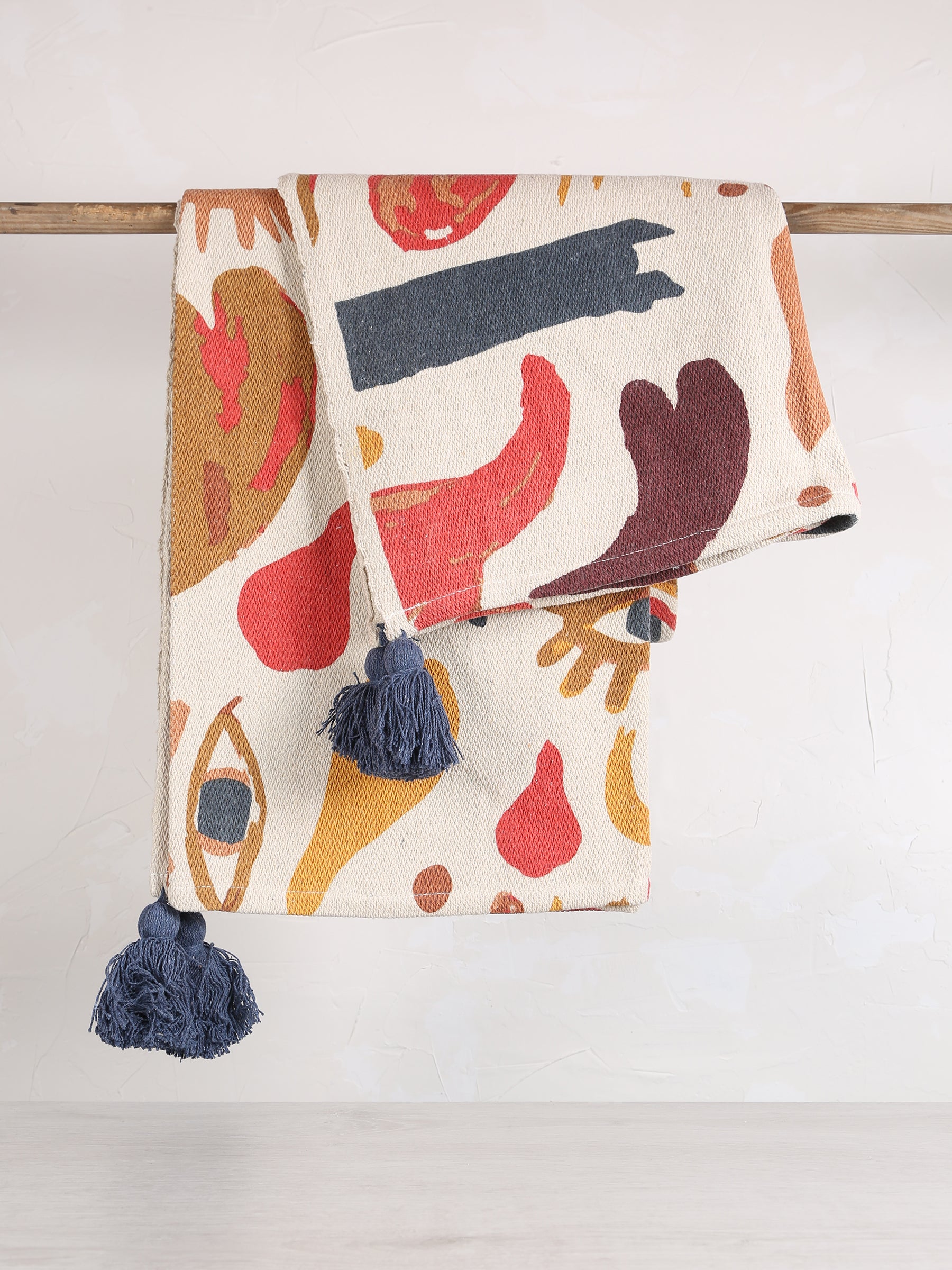 Horus Throw  - Recycled Cotton - Face Motif, Warm Tones