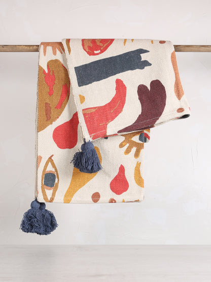 Horus Throw  - Recycled Cotton - Face Motif, Warm Tones