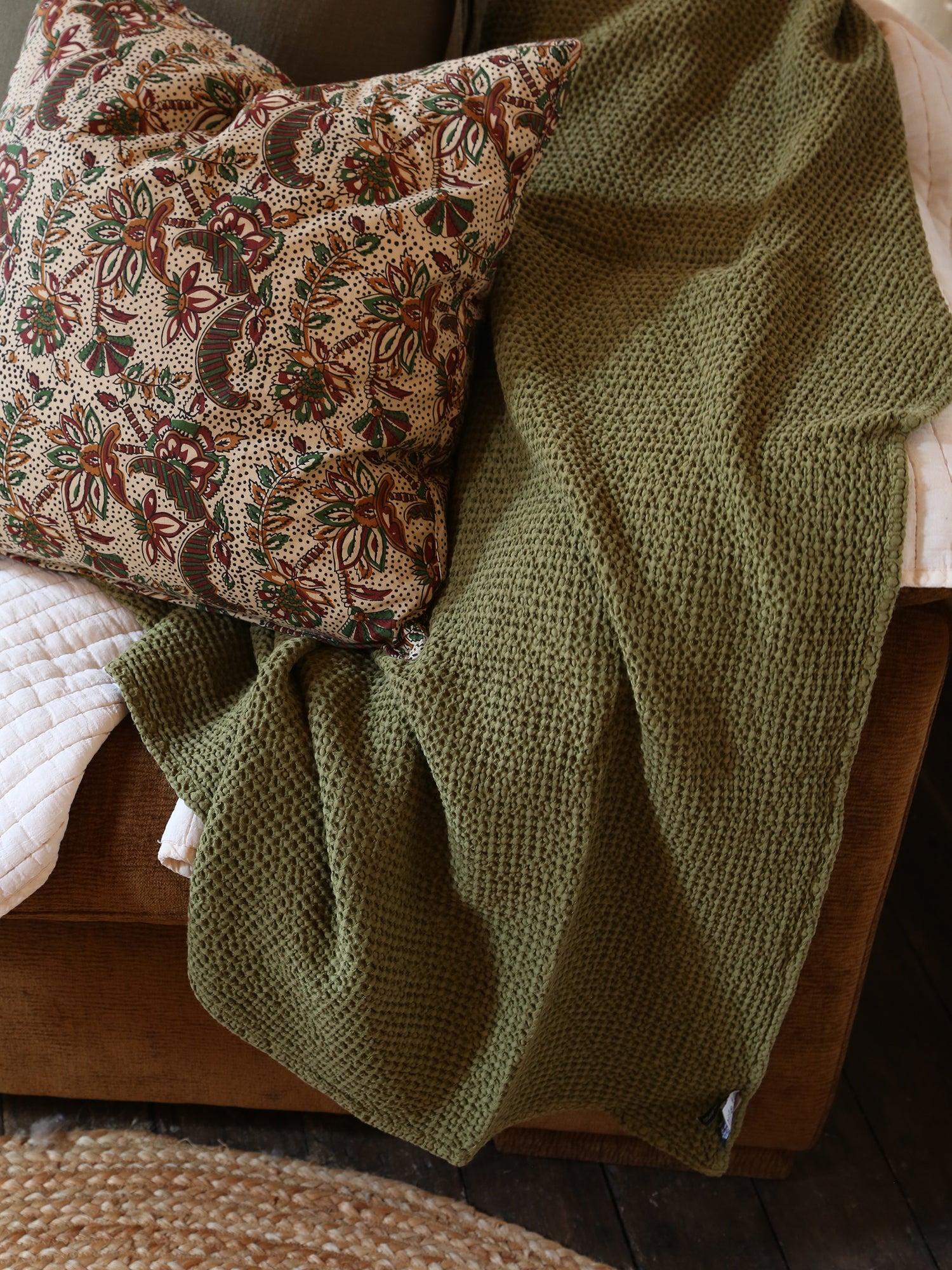 Maia Recycled Honeycomb Bedspread Throw - Cedre - 4 Sizes Available