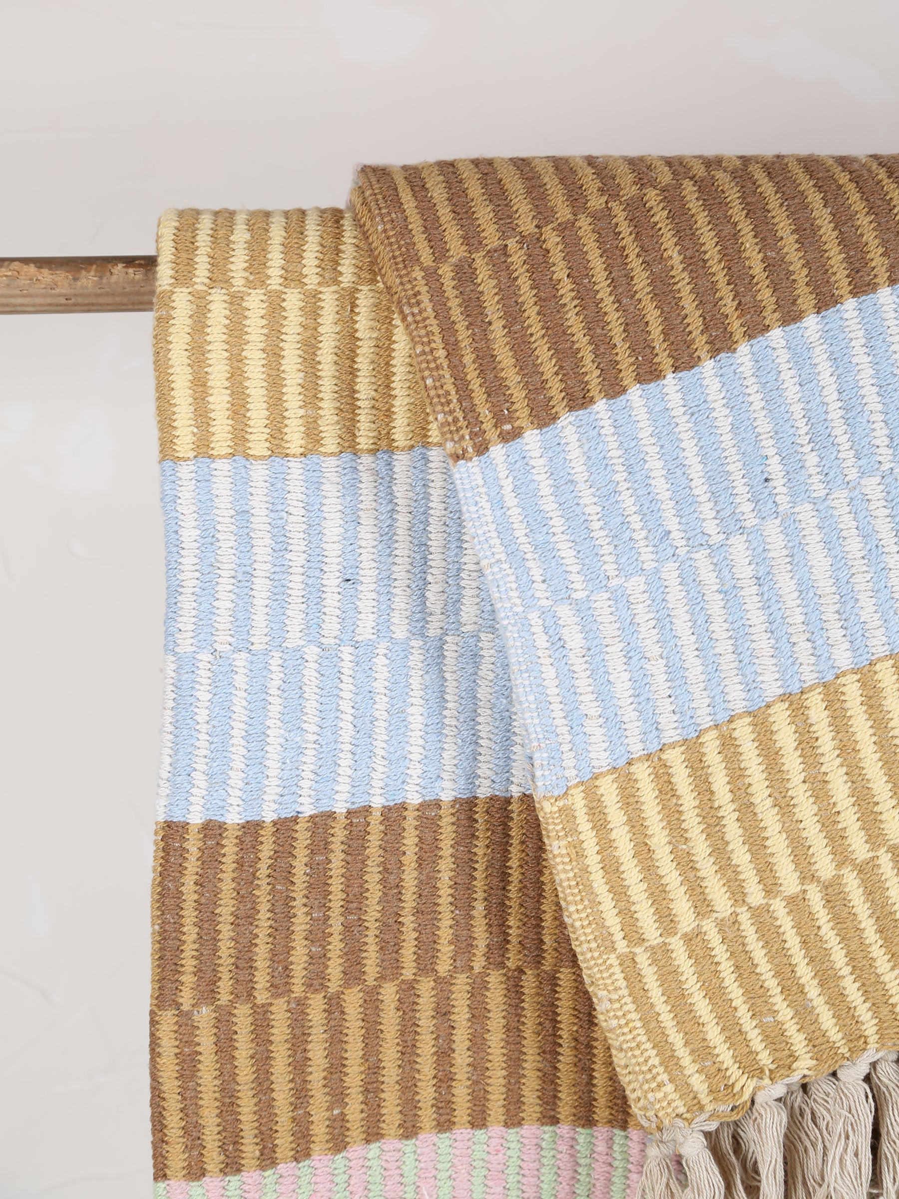 Isnel Throw  - Recycled Cotton - Striped Pale blue, Warm Ochre